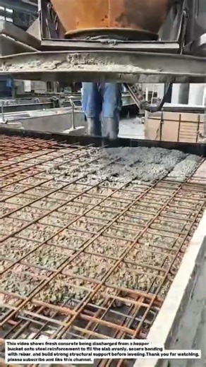 Concrete Pouring into Reinforced Slab Using Hopper Bucket | Structural Floor Casting Process.