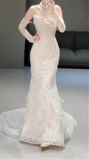 ✨ Pearl Draped Mermaid Gown#dress #weddingdress #partywear #korean