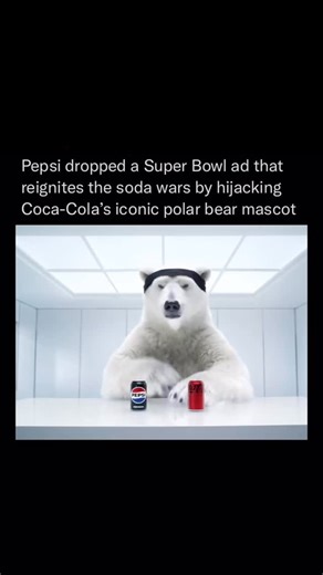 @historicaldiarys on Instagram: "Pepsi has unveiled its 2026 Super Bowl commercial, “The Choice,” a daring move in the enduring cola wars. The ad puts Coca-Cola’s iconic polar bear mascot through a blind taste test, where he unexpectedly prefers Pepsi Zero Sugar over Coke Zero Sugar, playfully challenging the rival brand’s image and flipping a beloved cultural icon on its head. Directed by Oscar-winning filmmaker Taika Waititi, who also stars as the polar bear’s therapist guiding him through an 