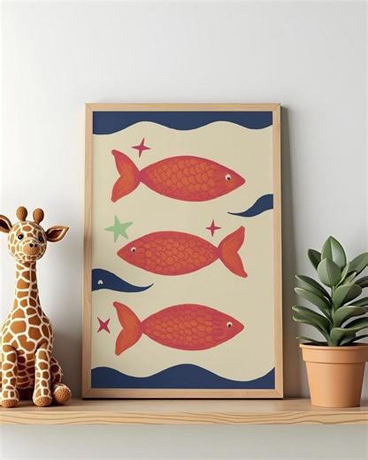 Whimsical Fish Printable Wall Art, Ocean Life Playful A4 Poster, Digital Download - Etsy