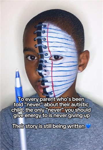 To every parent who’s been told “never” about their autistic child, the only “never” you should give energy to is never giving up. Keep taking it one day at a time, because what is for our kids won’t miss them. In their own time and their own ways. Their story is still being written 💙 Note: I painted that on him, and those moments helped us bond, strengthened his skills (patience, sitting for extended periods of time, and collaboration), and we got to raise Autism awareness and acceptance toget