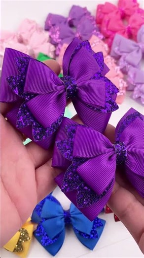 one pair glitter double hair bows for girls #handmade #glitter #doublebow #pigtails