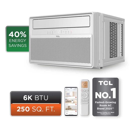 Check The Home Depot's Q&A Before Buying: TCL Q Series 6,000 BTU 115-Volts Window AC Cools 250 sq. ft. with Remote and Wi-Fi enabled in White