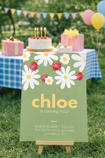 Raspberry & Daisy Birthday Invitation | Floral Digital Template - Etsy