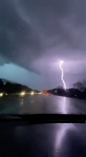 Sharp Lightning Strikes Near Highway Dash Cam