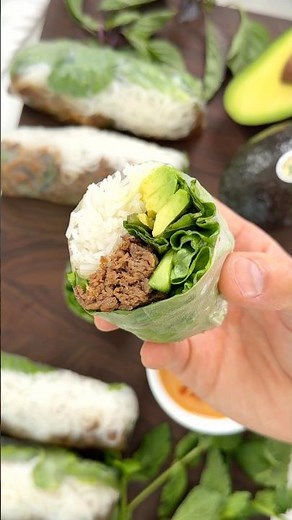 Thai Beef Rice Paper Rolls with Peanut Lime Sauce