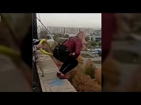 Yevgenia Leontyeva mum 80ft rope free-flying video. Yevgenia Leontyeva bungee-jumping