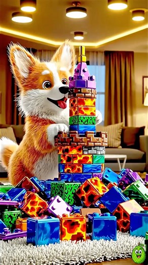 Cute dog Fluffy explores colorful Minecraft blocks! 🐶✨#dog #dogshorts #funnydogs