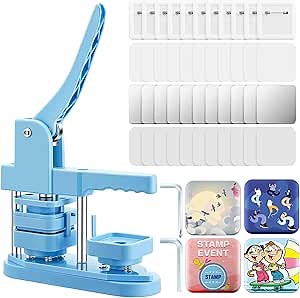 Square Button Maker Machine with 100 Set Square Button Making Supplies, 2'' x 2'' Pin Press Machine Kit for DIY Craft Gifts Hand Press Pin Badge