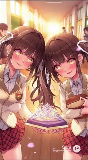 Hypnotized twins treat the girl as their mistress