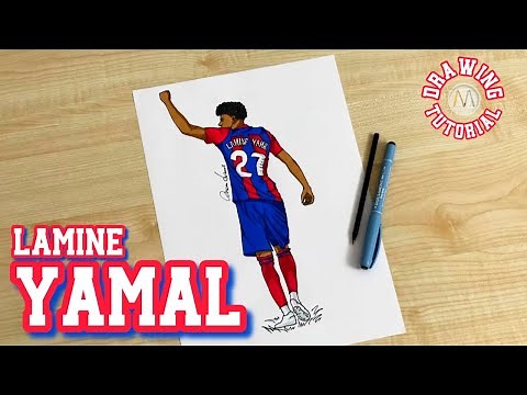 How to draw a Soccer player of Barcelona Lamine Yamal