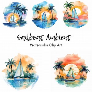 Sailboat Watercolor Clip Art Summer Tropical Clip Art Palm Tree Clip Art Ocean Clip Art Sun Clip Art Boat Clip Art, PNG Commercial Use - Etsy Australia