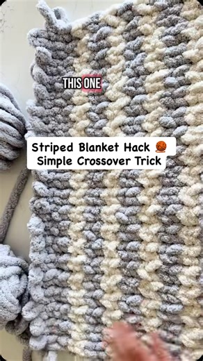 Helle on Instagram: "Stripes without the stress! 🎉🧶 I’m showing how easy it is to knit a striped blanket without cutting or fusing yarn—just a simple crossover trick! ✨ Works best with 2 rows of each color, and I finished mine off with a border for that perfect touch 💕 Full tutorial is up on my YouTube channel! #chunkyknit #diyblanket #knittingmadeeasy #chunkyknitblankets #helleschunkyknitblankets #fyp #fingerknitting"