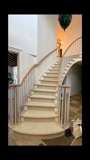 Curved rail wood balusters. #custom #inspired #stairs #homedecor #interiordesign | Nuhi Mushkolaj