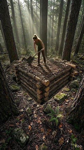 I Built a Bushcraft Dugout Cabin by Hand (Survival Shelter) 🌲 (Timelapse)