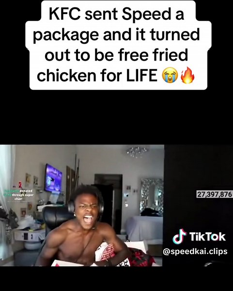KFC sent Speed a package and it turned out to be free fried chicken for LIFE 😭🔥#speed #ishowspeed #fyp #foryoupage #trending #fun #chicken #kfc