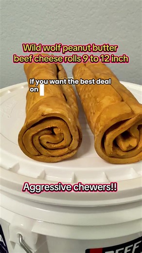 #tiktokshopstockup @Wild Wolf Bully Sticks Wild Wolf 9–12” Peanut Butter Beef Cheek Rolls Bucket is the ultimate long-lasting chew with a flavor upgrade your dog will lose their mind over. Made from thick, durable beef cheek and infused with irresistible peanut butter flavor, these rolls are built for serious chew sessions while keeping taste high and boredom low. The 9–12 inch size means extended chew time for aggressive chewers and high-energy dogs. These chews help support dental health by na