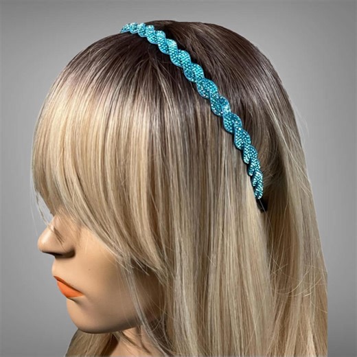 Blue Rhinestone Twist Thin Headband - Etsy