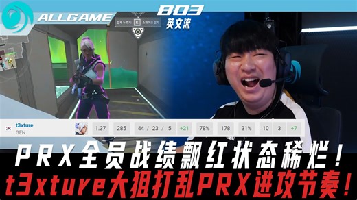 【PRX vs GEN】PRX全员战绩飘红状态稀烂！t3xture冥狙打乱PRX进攻节奏！ALLGAME
