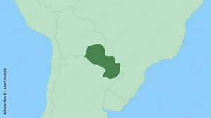 Map of Paraguay with pin of country capital. Paraguay Map with neighboring countries in green color.