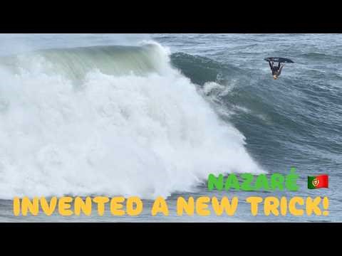 What should we name this NEW TRICK? Invented a big wave trick surfing NAZARE, PORTUGAL (2026)