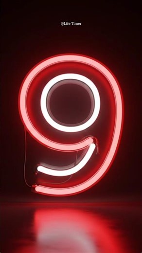 Glowing Neon Number 9 to 0 Red Neon Typography Visual Countdown Timer #shorts