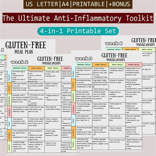 28 Day Gluten Free Meal Plan, Celiac Diet Menu, Wheat Free Weekly Guide, 4 Week Healthy Nutrition Planner, Gut Health Grocery List,pdf Chart - Etsy