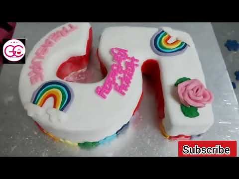 How to Cover Number 5 Cake with Fondant/How to Make Fondant Rainbow Cake/Number Cake Decorating Idea