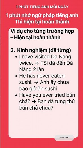 1 phút học ngữ pháp tiếng anh Thì hiện tại hoàn thành