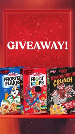 Things are getting strange.. 👀 In preparation for the fifth and final season of Stranger Things, we’re celebrating with a prize pack inspired by the Upside Down.​ ​ 11 lucky fans will win all three of our exclusive takeover boxes:​ ✨ Demogorgon Crunch cereal box​ ✨ Frosted Flakes Hawkins Crewneck Sweater Edition ​ ✨ Demogorgon Toucan Sam Froot Loops box ​ ​ Here’s how to enter:​ 1️⃣ Follow @kelloggsus​ 2️⃣ Like this post​ 3️⃣ Comment #entry and tell us what cereal you’d smuggle into the Upside 