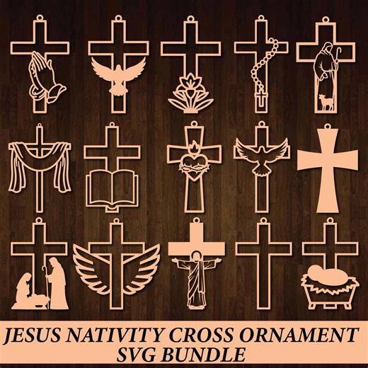 Jesus Nativity Cross Ornament SVG Bundle | Christian Floral Tree Cut File - Etsy