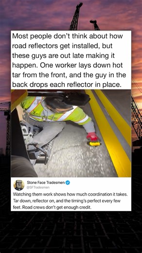 Most people don't think about how road reflectors get installed, but these guys are out late making