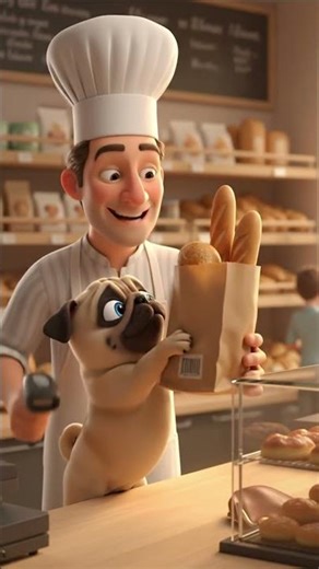 Adorable Pug Puppy Buys Chocolate Croissants and Races Home Before They Cool 🥐🍫 #doganimation #short