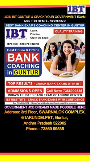 Best BANK Coaching in Guntur, BANK, RRB, SSC Training Institutes in Guntur - IBT Institute Guntur