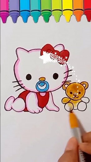 How to draw Baby Hello Kitty and a teddy bear 🧸👶😽😻