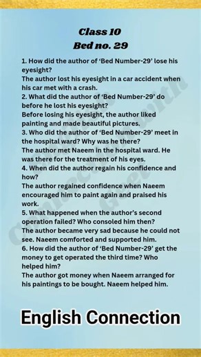 Bed No 29 Question Answers, Summary in English | PSEB Class 10 Supplementary English Chapter 1 #yt