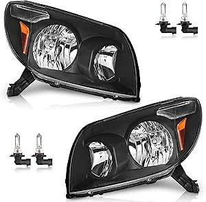 WEELMOTO Headlights for 2003-2005 Toyota 4Runner, Headlamp Replacement for 03 04 05 Toyota 4Runner Headlight Headlamp Replacement Pair Set black Housing Amber Reflector with HB3 HB4 bulbs