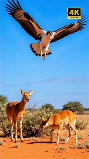 Witness the Wild: Martial Eagle's Breathtaking Impala Hunt in African Scrubland! #EagleHunt