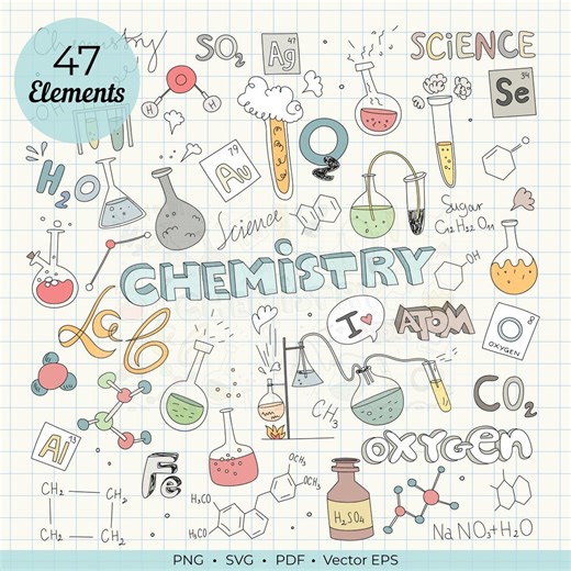 Chemistry Clipart Bundle PNG SVG, Science Doodle, Lab Elements, Teacher Resources, School Chemistry Illustration, Cricut Files - Etsy