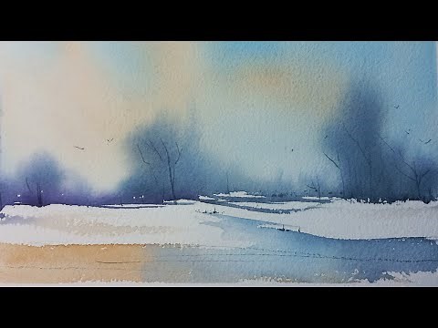 Winter watercolor landscape. So easy, it almost paints Itself!