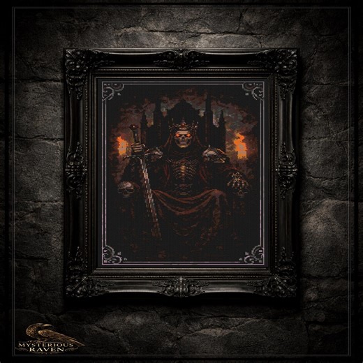Crowned Skeleton King Cross Stitch Pattern – Dark Fantasy Gothic Throne Room PDF - Etsy
