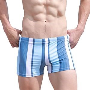 [Hot Item] Mens Swim Trunks Striped Square Leg Drawstring Low Rise Liner Swimwear