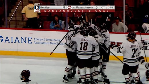 The overtime game winner 👀 Francesco Dell’Elce’s OT goal is the Isenberg School of Management Impact Play of the Game from UMass Hockey Saturday night win 🎥 #Flagship 🚩 | Massachusetts Athletics