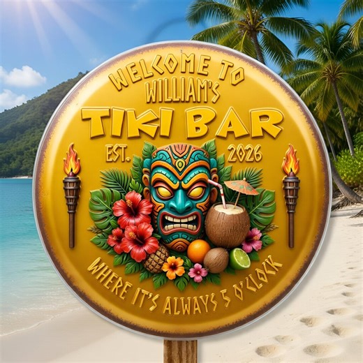 Funny Tiki Bar Sign, Personalized Yellow Tropical Decor, Outdoor Bar Sign for Patio, Welcome to Paradise Decor - Etsy