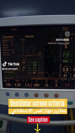 📚The main criteria and parameters commonly displayed on a ventilator screen, especially in ICU settings: ✅️1. Ventilation Mode Indicates the selected mode, such as: AC (Assist-Control) SIMV (Synchronized Intermittent Mandatory Ventilation) PSV (Pressure Support Ventilation) CPAP (Continuous Positive Airway Pressure) ✅️2. Set Parameters These are the values set by the clinician: Tidal Volume (VT): volume of air delivered per breath (e.g., 500 mL) Respiratory Rate (RR): number of breaths per minu