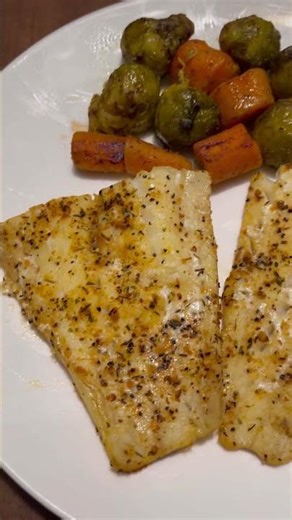 Baked Cod, Oven Roasted Brussle Sprouts and Carrots. #dinner #youtube #food
