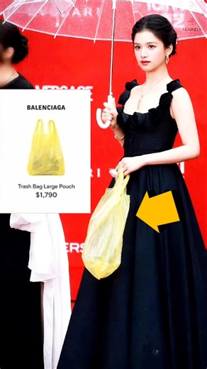 Zhang Jingyi’s Red Carpet $1,790 Balenciaga Yellow plastic trash Bag goes viral as meme #zhangjingyi