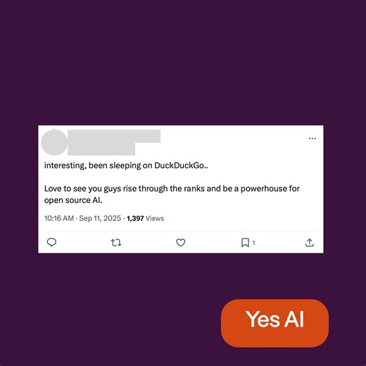 Some want AI. Some don't. All of them got to choose how it shows up for them with DuckDuckGo. AI should be a choice. | DuckDuckGo