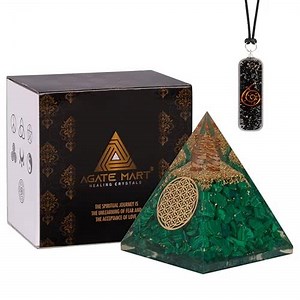 Agate Mart Malachite Orgonite Pyramids with Black Tourmaline Pendant - Healing Crystals for Success - Enhance Meditation with Orgonite Energy