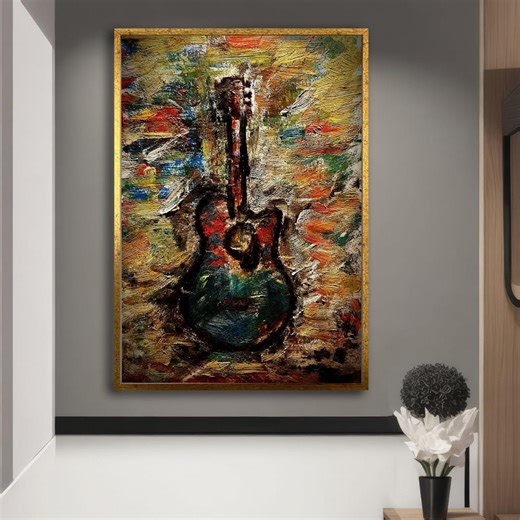 Abstract Guitar Canvas, Musical Instrument Wall Art, Colorful Acoustic Guitar Canvas, Modern Music Decor, Ready to Hang Framed Wall Art - Etsy